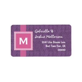 Lila rosa Monogram Square Frame und Ribbon M510 Adressaufkleber