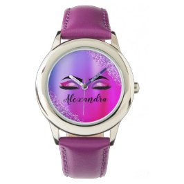 Lila rosa Monogramm Glitzer Eyelashes Modernität Armbanduhr