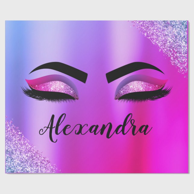 Lila rosa Monogramm Glitzer Eyelashes Modernität Geschenkpapier (Flach)