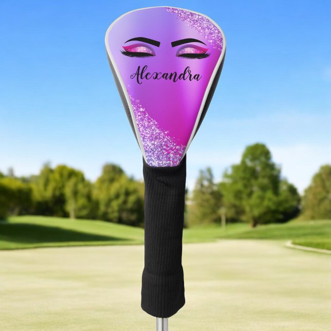 Lila rosa Monogramm Glitzer Eyelashes Modernität Golf Headcover (Von Creator hochgeladen)