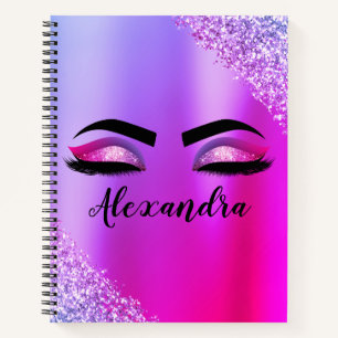 Lila rosa Monogramm Glitzer Eyelashes Modernität Notizbuch
