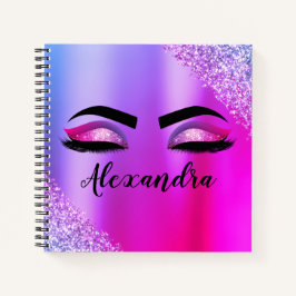 Lila rosa Monogramm Glitzer Eyelashes Modernität Notizbuch