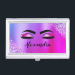 Lila rosa Monogramm Glitzer Eyelashes Modernität Visitenkarten Dose<br><div class="desc">Lila und rosafarbene Imitate Foil metallic sparkle Glitzer gebürsteter Metal Monogram Name and Initial Eyelashes (Lashes),  Eyelash Extensions and Eyes Business Card Holder. Das macht den perfekten 16 Geburtstag,  Hochzeit,  Brautparty,  Jubiläum,  Babydusche oder Junggeselinnen-Abschied Geschenk für jemanden,  der sein Zimmer im trendigen coolen Stil dekoriert.</div>