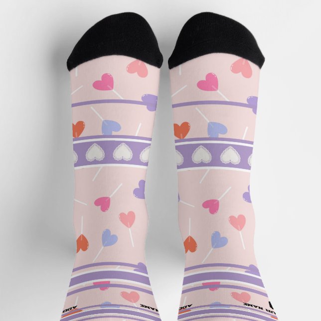 Lila & Rosa - Name Nummer Herz Socken (Oben)