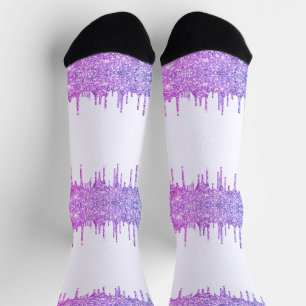 Lila-Rosa Neon Glitzer Funkelnd Tropfen Weiße Sock Socken