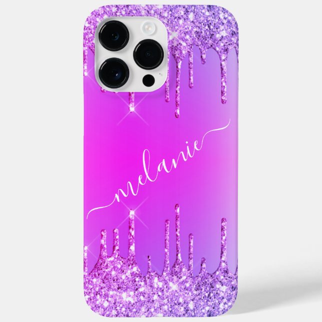 Lila rosa Neon iPhone Case mit Individuelle Name (Rückseite)