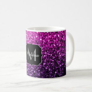 Lila Rosa Ombre-falscher Glitter funkelt Monogramm Kaffeetasse