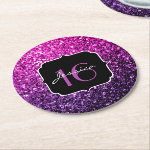 Lila rosa Ombre Glitter-Glitzern Bonbon 16 Runder Pappuntersetzer