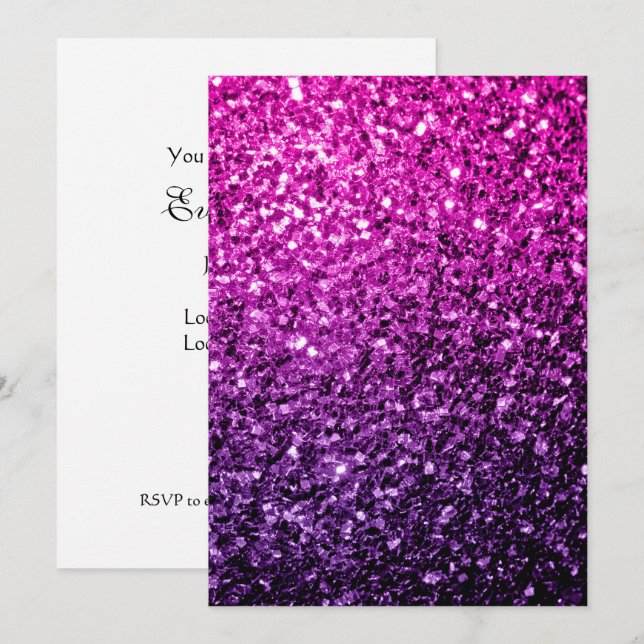 Lila Rosa Ombre Imitate Glitzer funkeln Personalis Einladung (Vorne/Hinten)