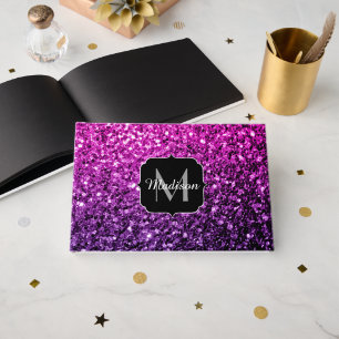 Lila Rosa Ombre Imitate Glitzer Glitzern Monogram Gästebuch