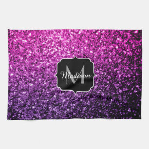 Lila Rosa Ombre Imitate Glitzer Glitzern Monogram Geschirrtuch