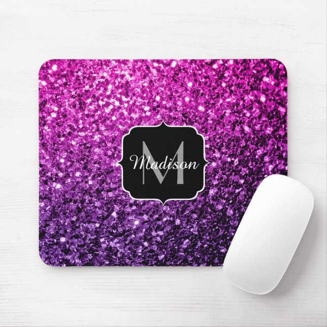 Lila Rosa Ombre Imitate Glitzer Glitzern Monogram Mousepad (Mit Mouse)