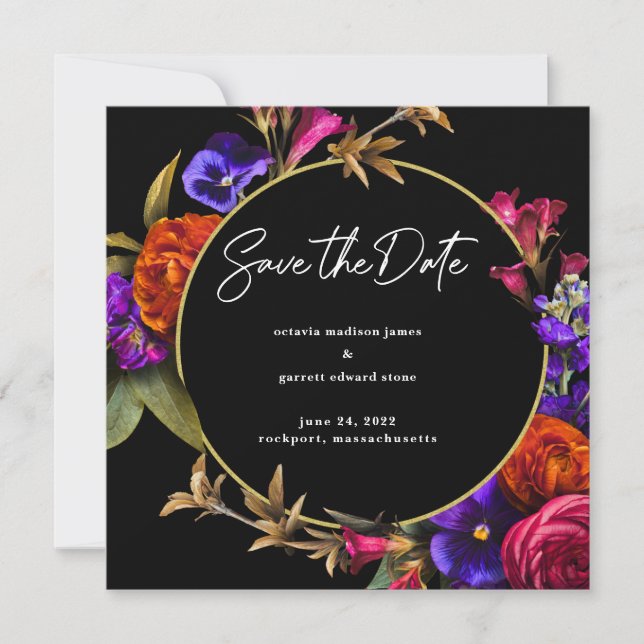 Lila Rosa Orange Blumenmuster Save The Date (Vorderseite)