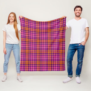 Lila Rosa Orange Karo Tartan Design  Fleecedecke