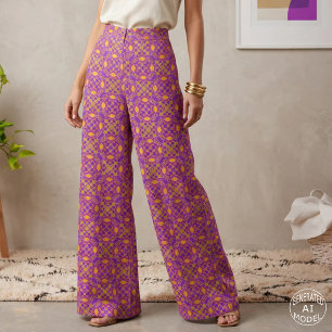 Lila rosa Orange- und gelbes geometrisches Muster Stoff