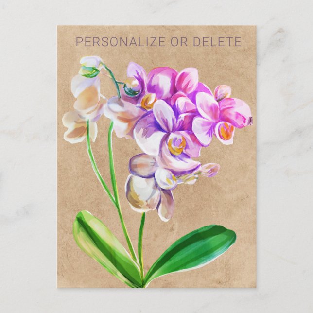 Lila Rosa Orchidee Wasserfarben Personalisiert Postkarte (Vorderseite)