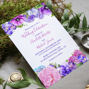 Lila Rosa Paisley Blumige Hochzeitsfeier Einladung