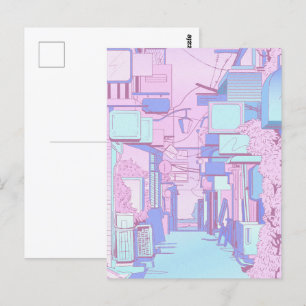 Lila, rosa pastellfarbene ästhetische Gebäude Postkarte