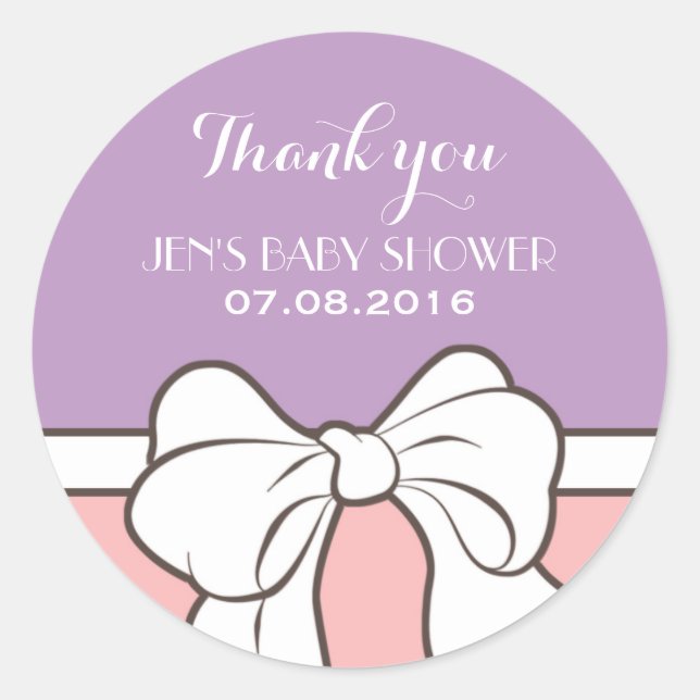 Lila rosa Ribbon Babydusche Danke Sticker (Vorderseite)