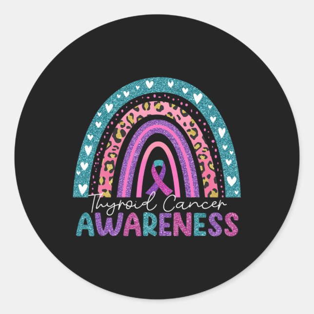 Lila rosa Ribbon-Regenbogen Schilddrüsenkrebserwar Runder Aufkleber (Vorderseite)