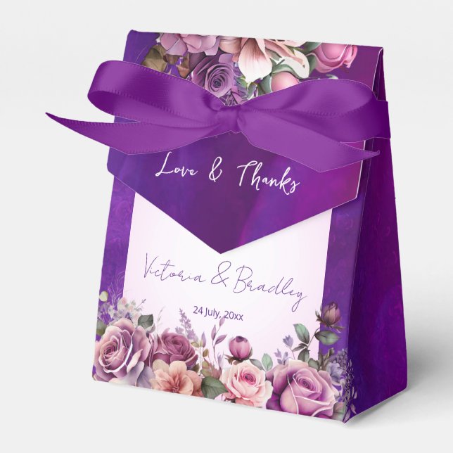 Lila rosa Rosen Elegante Hochzeit bevorzugt Gewohn Geschenkschachtel (Vorderseite)