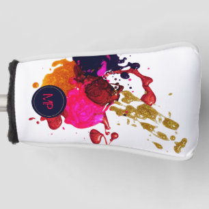 Lila rosa Rot-Gold-Nailpolis-Spritzer-Monogramm Golf Headcover