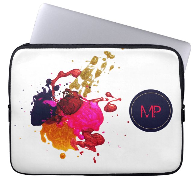 Lila rosa Rot-Gold-Nailpolis-Spritzer-Monogramm Laptopschutzhülle (Vorderseite)