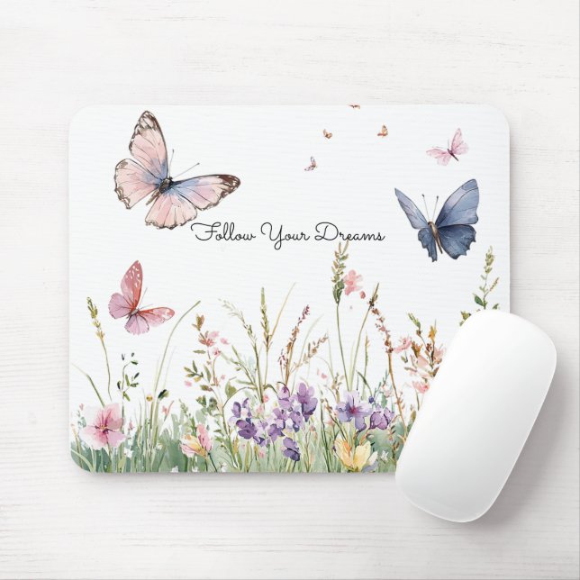 Lila Rosa Rote Blumen Schmetterlinge   Mousepad (Mit Mouse)