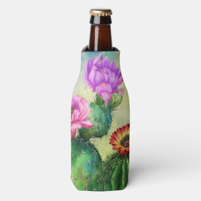Lila rosa rote Kaktus Flasche Cooler Gemälde Flaschenkühler (Flaschenvorderseite)