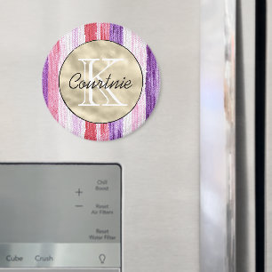 Lila Rosa Röte Rote Streifen Gold Monogramm Magnet