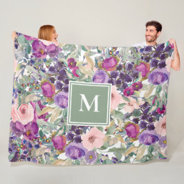 Lila Rosa-Sage Grüne Boho-Blume Fleecedecke