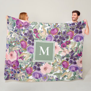 Lila Rosa-Sage Grüne Boho-Blume Fleecedecke