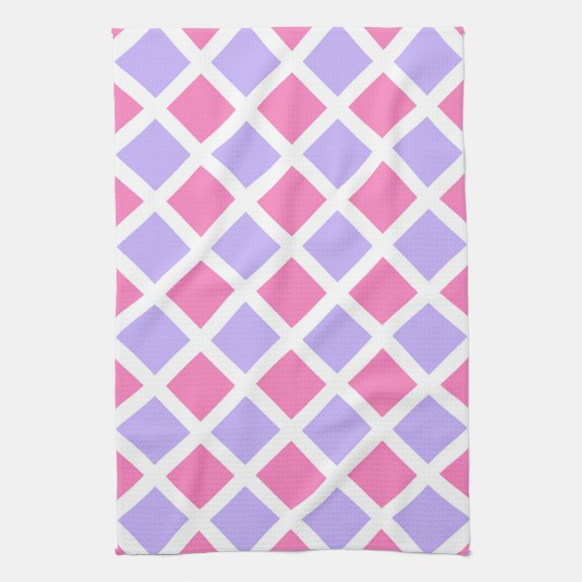Lila Rosa Schachbrett-Diamant-Muster Geschirrtuch (Vertikal)