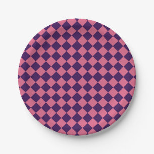 Lila rosa Schachbrett Diamantmuster Pappteller