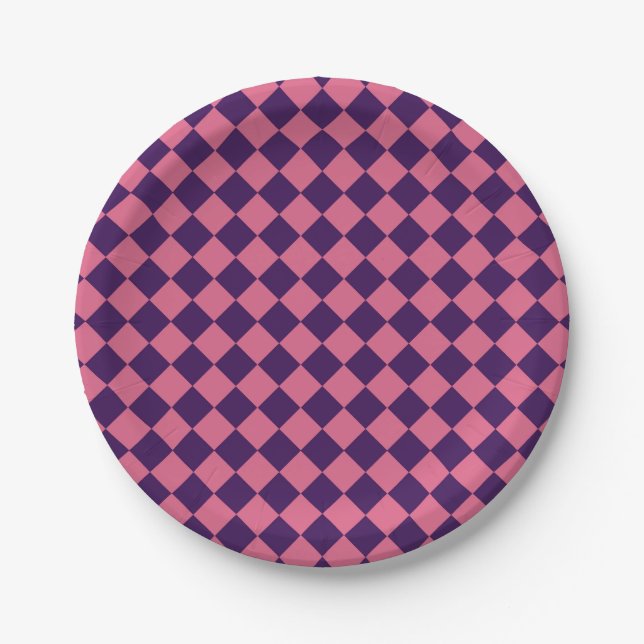 Lila rosa Schachbrett Diamantmuster Pappteller (Vorderseite)