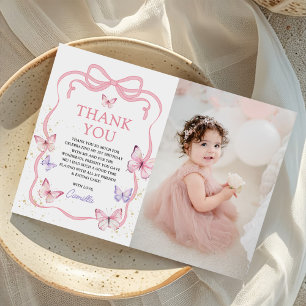 Lila Rosa Schleife Schmetterling Mädchen Geburtsta Dankeskarte