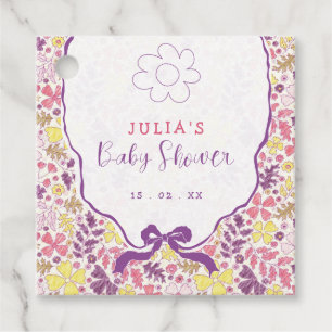 Lila Rosa Schleife Wildblumen Blüten Baby Shower Geschenkanhänger
