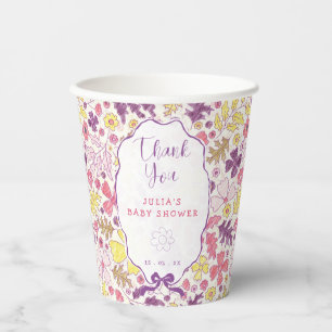 Lila Rosa Schleife Wildblumen Blüten Baby Shower Pappbecher