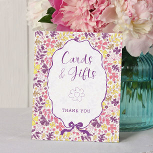Lila Rosa Schleife Wildblumen Blüten Baby Shower Poster