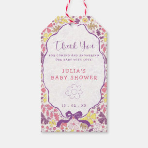 Lila Rosa Schleife Wildblumenblüten Babyparty Geschenkanhänger