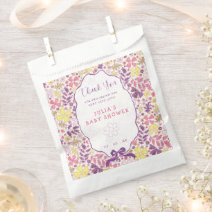 Lila Rosa Schleife Wildblumenblüten Babyparty Geschenktütchen