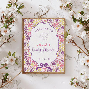 Lila Rosa Schleife Wildblumenblüten Babyparty Poster