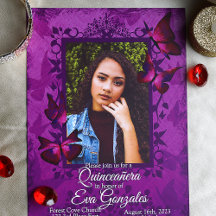 Lila, rosa Schmetterling Quinceanera Einladung