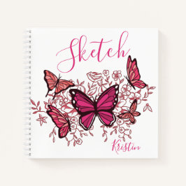 Lila rosa Schmetterlinge mit Namen Sketchbook Notizbuch