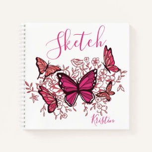 Lila Rosa Schmetterlinge Mit Namensskizzenbuch Notizbuch