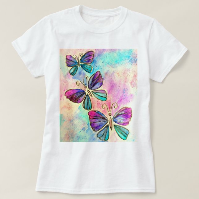 Lila rosa Schmetterlinge T - Shirt (Design vorne)
