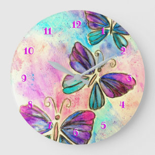 Lila rosa Schmetterlinge Uhr - Wasserfarbe