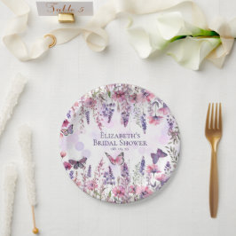Lila rosa Schmetterlinge und Wildblumen Pappteller