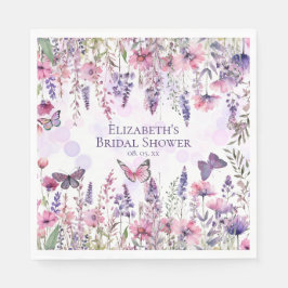 Lila rosa Schmetterlinge und Wildblumen Serviette