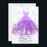 Lila & rosa Schmetterlingskleid Sweet 16 Party Einladung<br><div class="desc">Anpassen für jedes Ereignis</div>